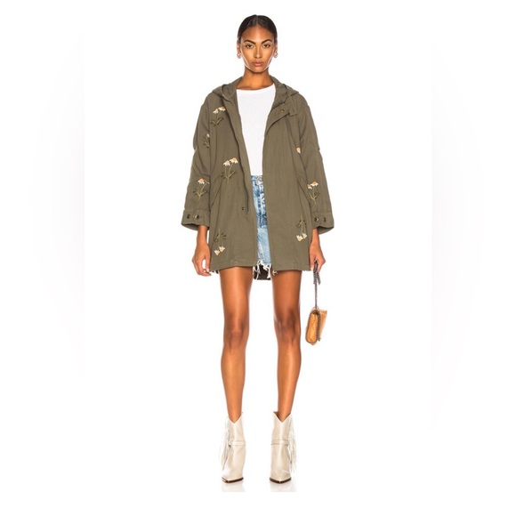 THE GREAT. Jackets & Blazers - THE GREAT. Olive Utility Jacket with Floral Details